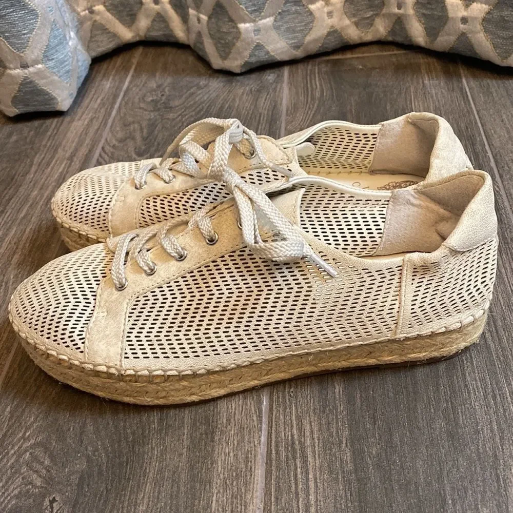 Vince Camuto Joellan Ivory Storm Platform Espadrille Sneakers Size 8.5M Tie Mesh